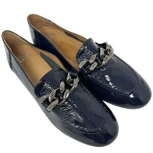 NEW Donald Pliner Navy Blue Chain Top Slip On Loafer Shoes Womens 6.5
